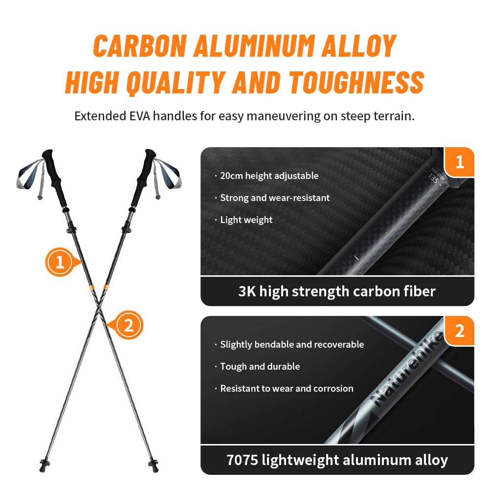 Carbon Fiber Climbing Sticks Outdoor Folding Ultralight Trekking Poles Hiking Stick Collapsible Telescopic Stick